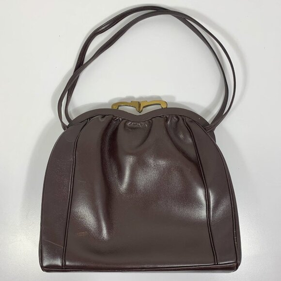 Bags By Merit 50s 60s Brown Brown Leather Frame Handbag Vtg Purse Hand Bag - Picture 1 of 13